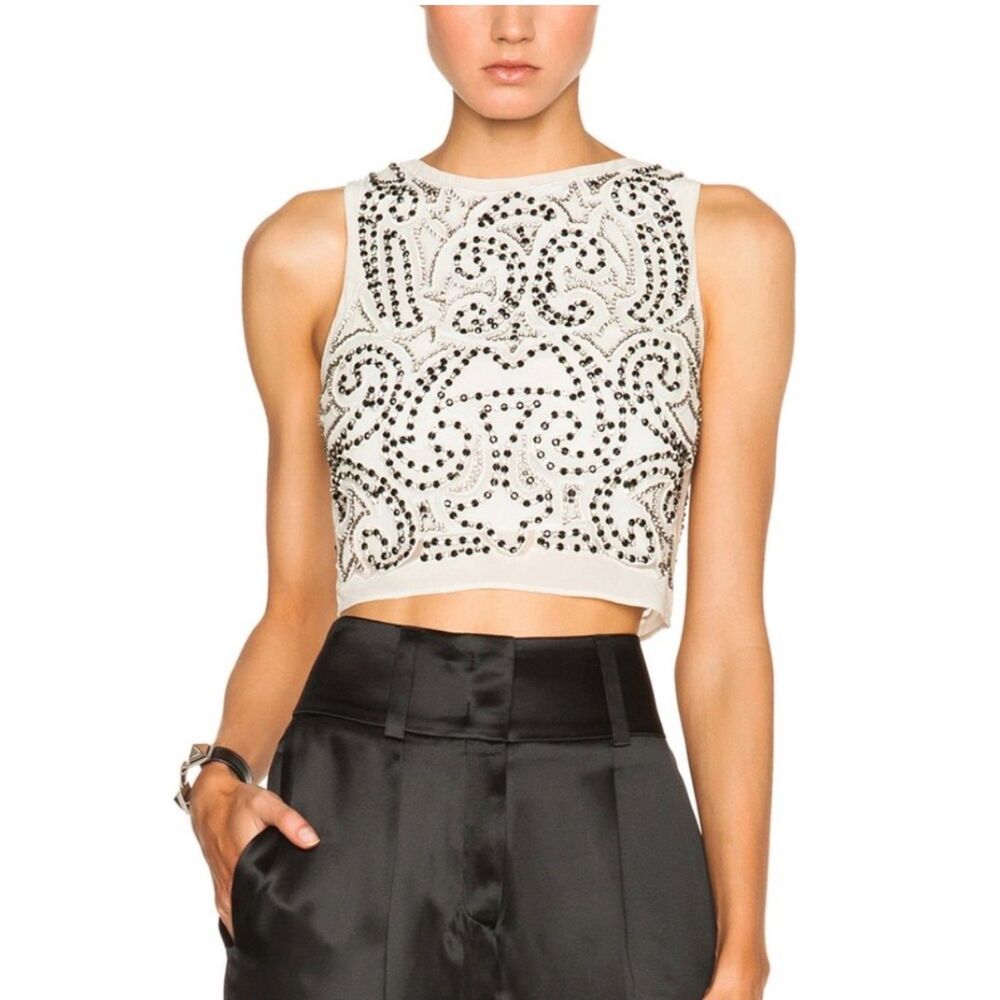 Alice + Olivia Embellished Crop Top Beige Silver Black - Size 0 (READ CONDITION)